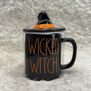 Rae Dunn Artisan Collection Magenta "WICKED WITCH" Halloween Mug with Hat Topper